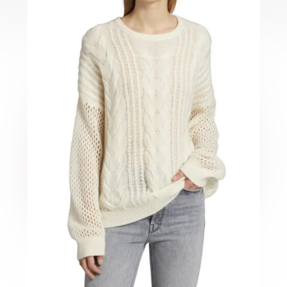 NAADAM Open Cable Merino Wool-Cashmere Crewneck Sweater Ivory Size XL NWT $360